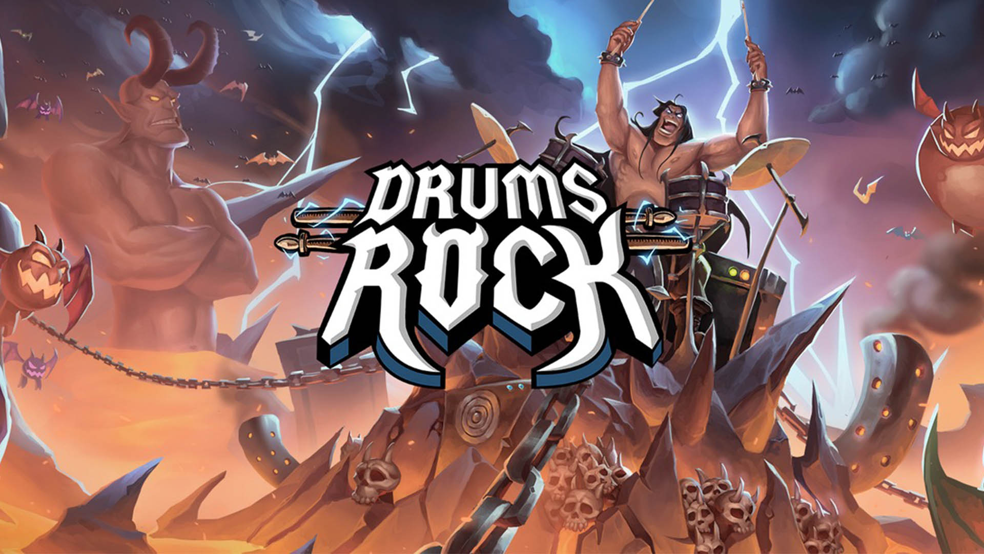 شخصیت بازی Drums Rock در حال اجرای آهنگ در کنار شیاطین