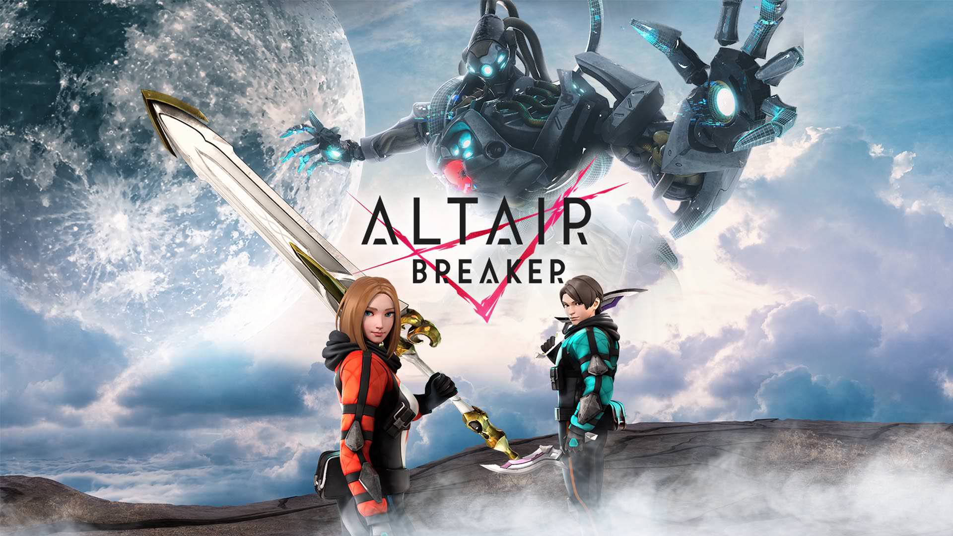 شخصیت‌های بازی Altair Break با شمشیر در کنار ربات