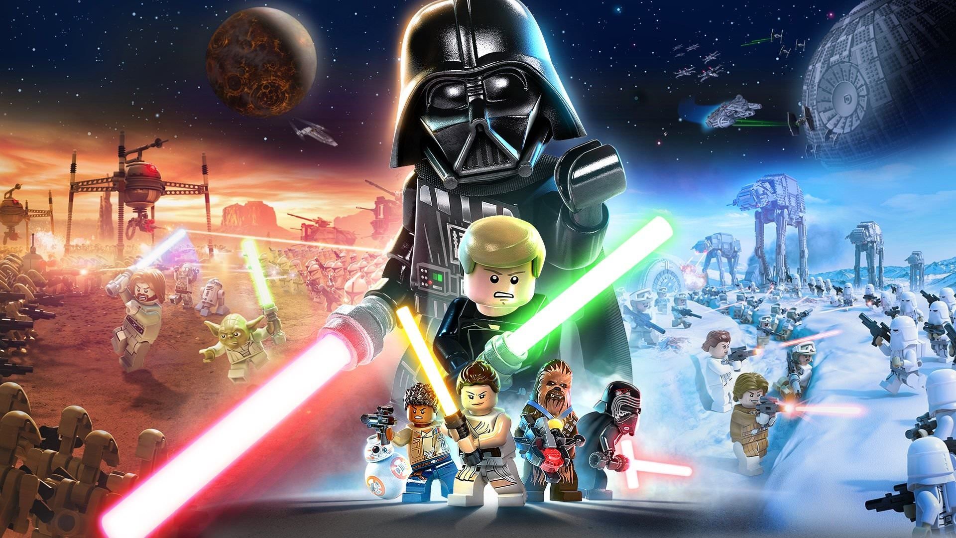 پوستر بازی Lego Star Wars: The Skywalker Saga با حضور کاراکتر‌های مختلف آن