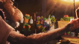 گیر افتادن لاک‌پشت‌های نینجا حین ورود مخفیانه به خانه در کلیپ انیمیشن TMNT: Mutant Mayhem