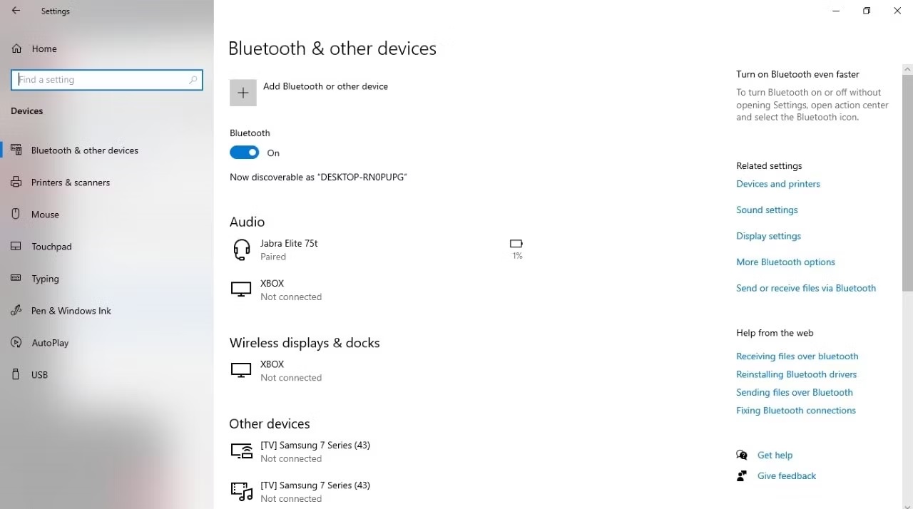  تنظیمات بلوتوث و سایر دستگاه ها در ویندوز
