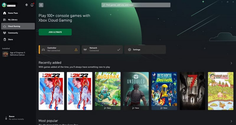 صفحه بازی ابری برنامه xbox برنامه Xbox ویندوز