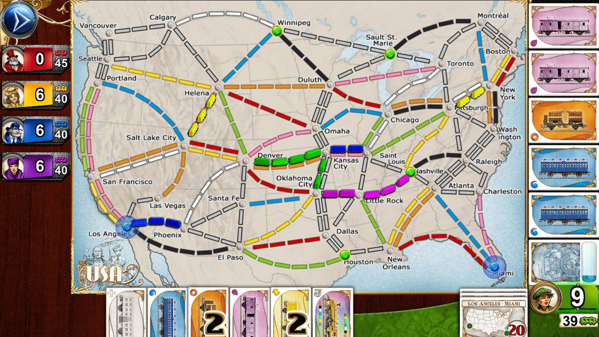 شهرها و مسیرهای راه‌آهن بازی رومیزیTicket to Ride