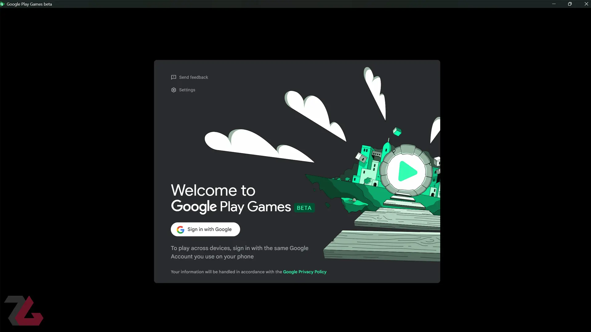 صفحه لاگین Google Play Games 