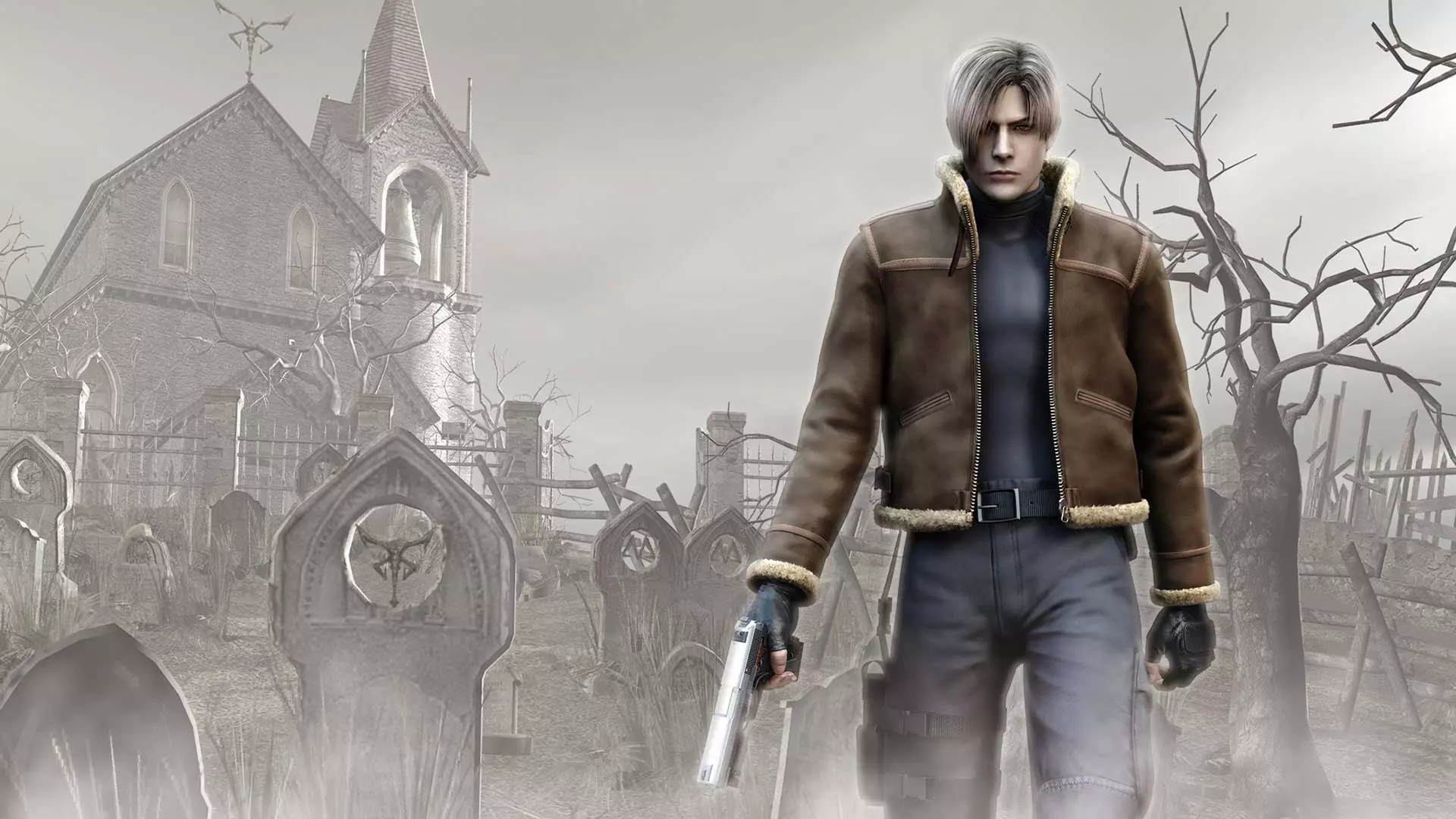 لیان اسکات کندی مشغول قدم زدن در قبرستان با تفنگ در بازی Resident Evil 4