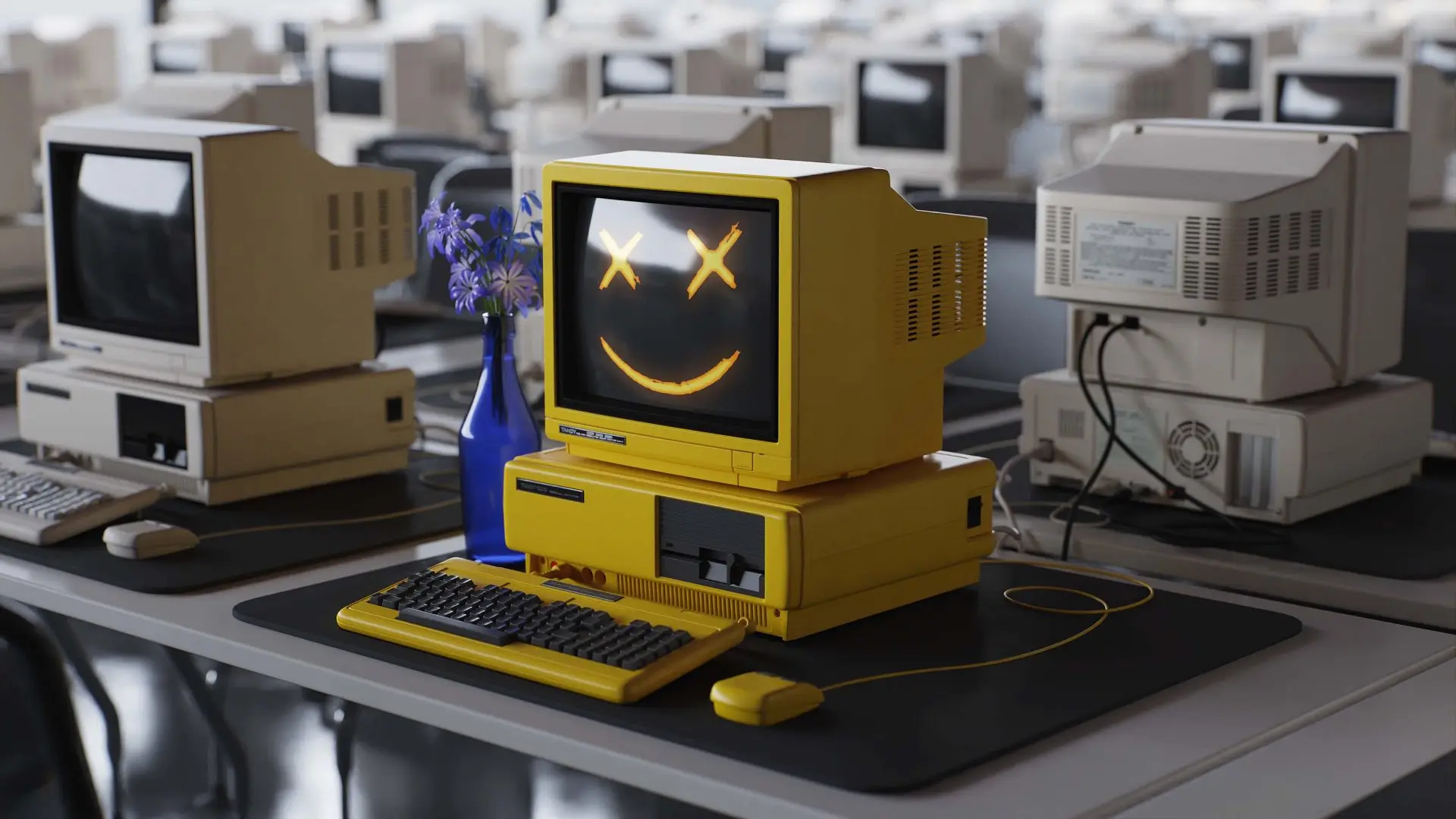 کامپیوتر دسکتاپ قدیمی لبخند جان بخشی زرد 