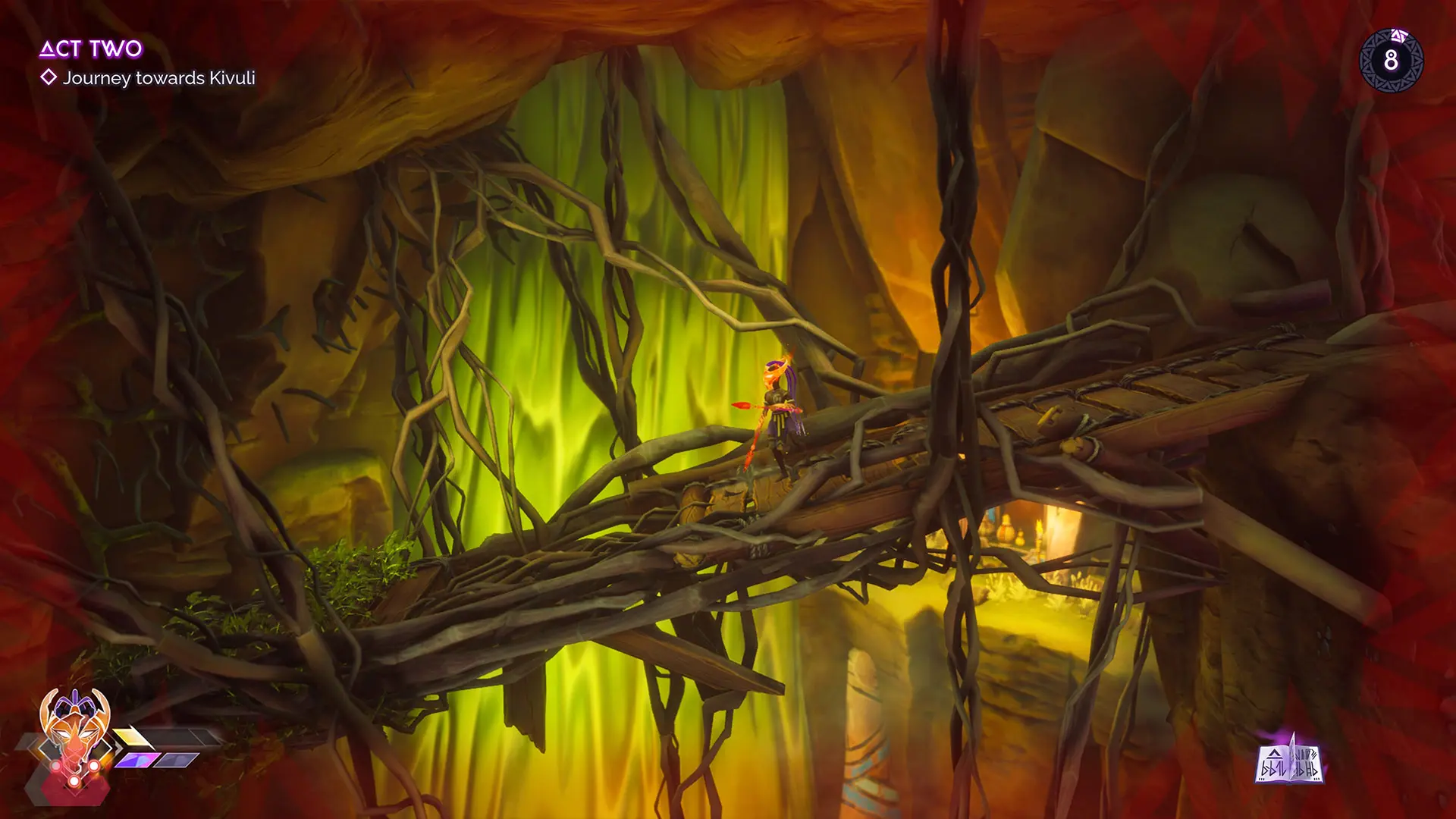 گیاهان و درختان به هم پیچیده در سفر به سوی کیویولی در بازی Tales of Kenzera: Zau