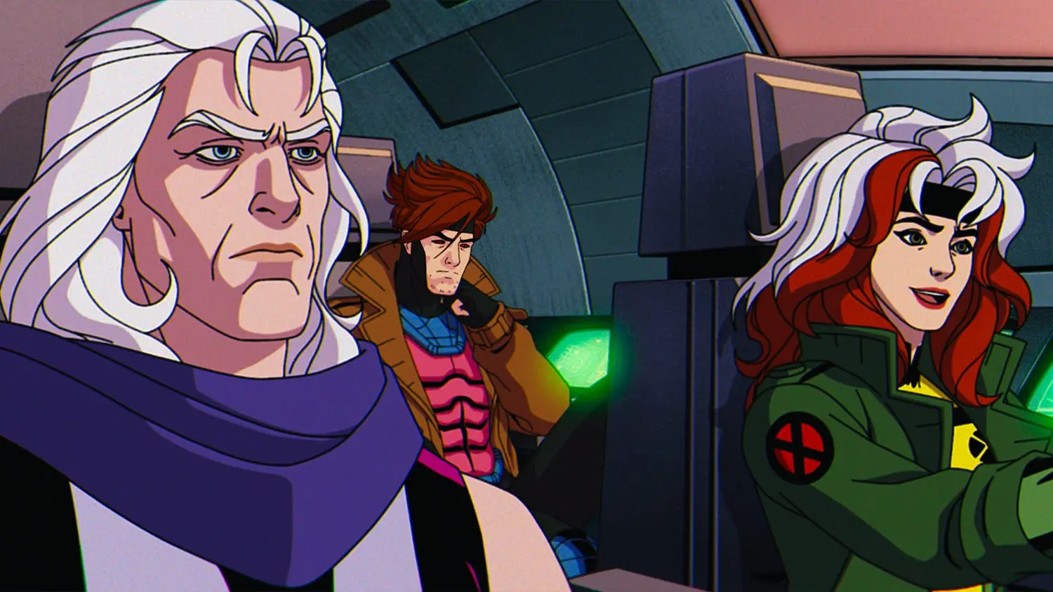 مگنیتو، روگ و گمبیت داخل هواپیما در انیمیشن X-Men 97