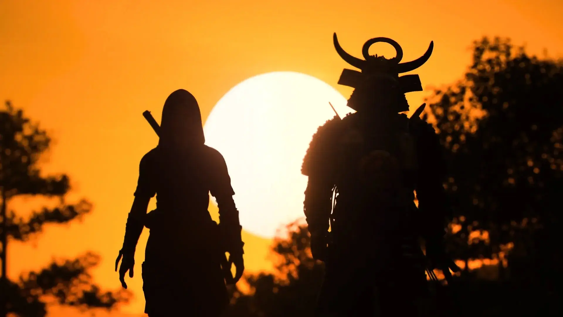 سایه نائوئی و یاسوکه در زمان غروب آفتاب Assassin’s Creed Shadows